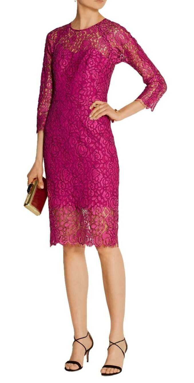 Lela Rose Womens Raspberry Lace Sheer Neck Long Sleeve Sheath Dress Size 8